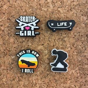 (4) Skateboard Theme Jibitz for Crocs -Skater Girl! This Is How I Roll!